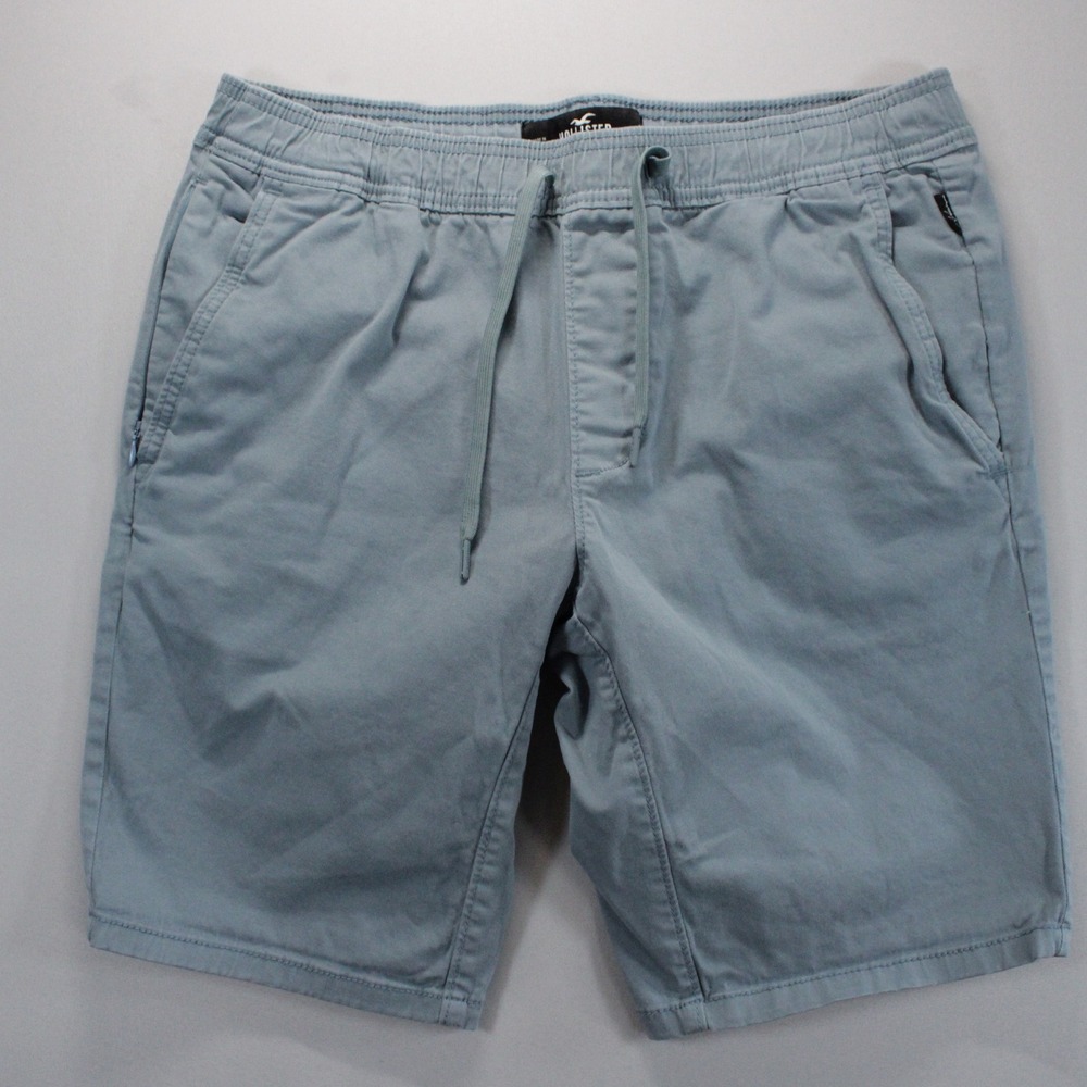 Hollister Mens M Jogger Chino Shorts Blue Gray Drawstring Beach Waist 9 Inseam